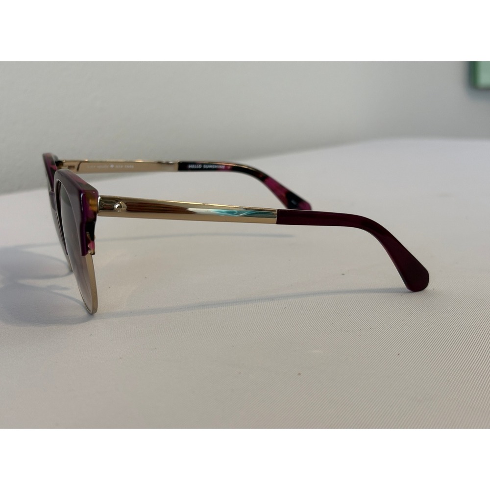 Kate Spade Hello Sunshine Dark Purple Gold Round Gradient Cat Eye Sunglasses - Picture 5 of 15